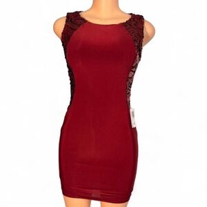 B Darlin Burgundy Lace Mini Dress